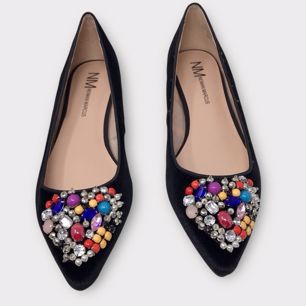Neiman Marcus NWT Black Velvet Beaded Embellished Flats Multi-Color Sz 8.5M - Picture 5 of 11